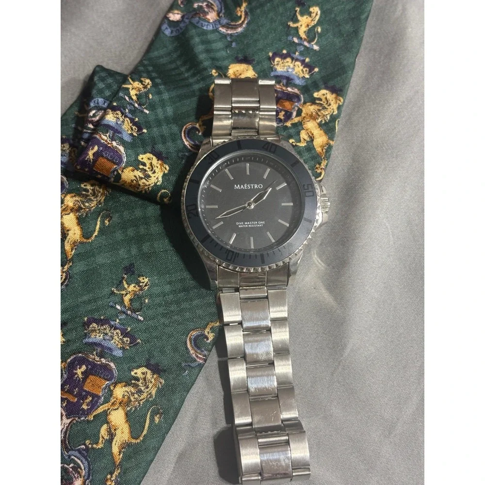 Maison Maestro Dive Master One Mens Watch Silver‎ Stainless Steel Black Dial